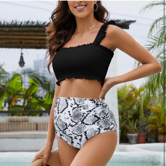 New Summer Mae Maternity High Waist Bikini Swimsuit Two Piece Ruffled Hem Sz M - Picture 3 of 6